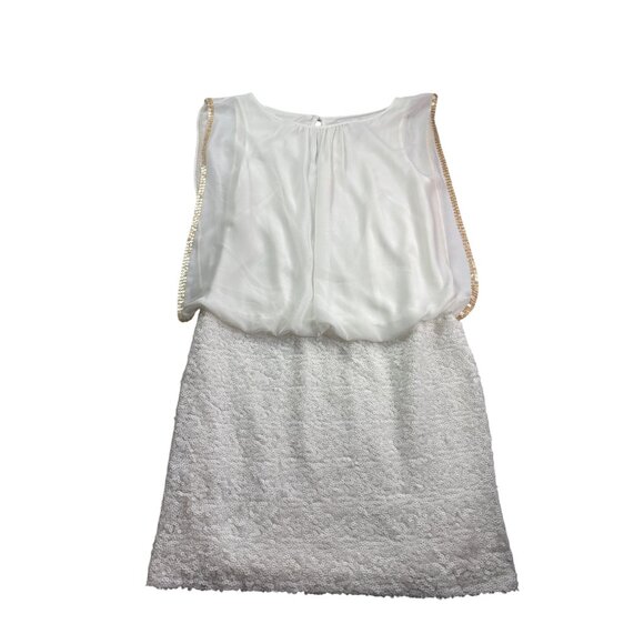 Cache Womens Blousen Sequin Dress Size 4 Sleeveless White Gold Party Knee Length - Picture 1 of 6